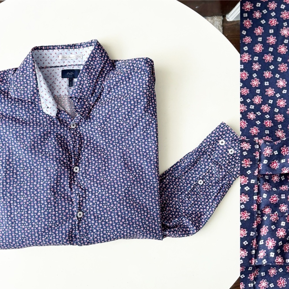 Good Man Brand Men’s Cotton Floral Print Button Down Shirt Size Large